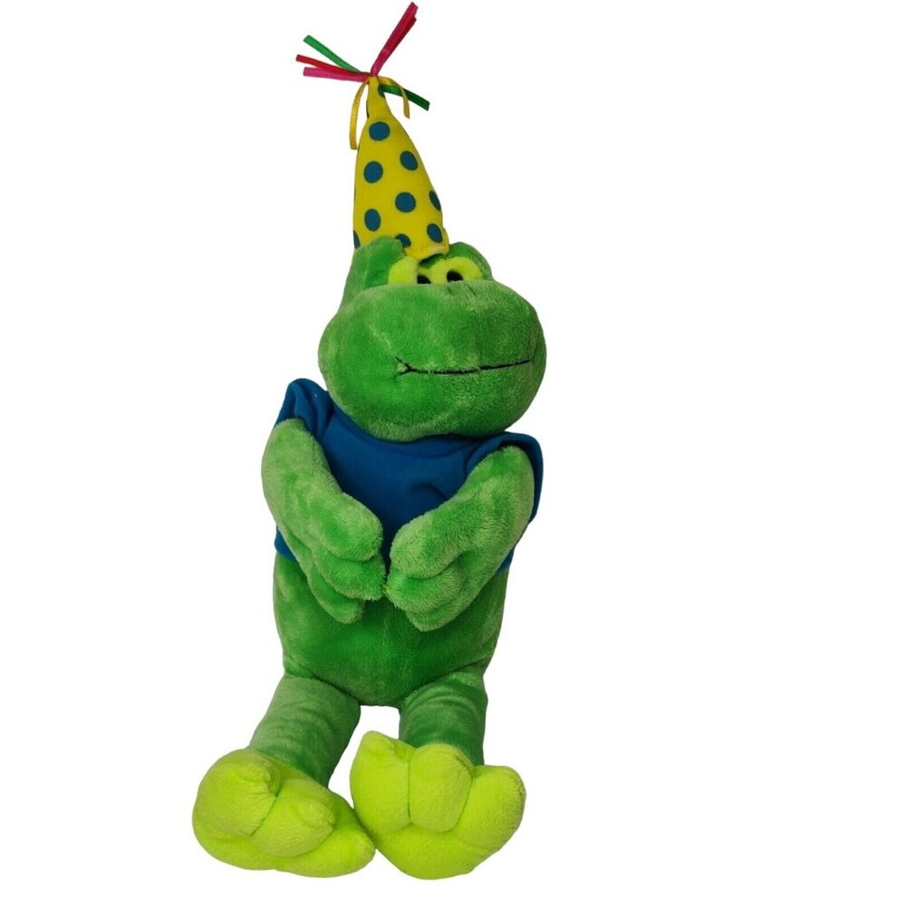 1994 Vintage The Petting Zoo Happy Birthday Green Frog Plush Stuffed Animal 19"